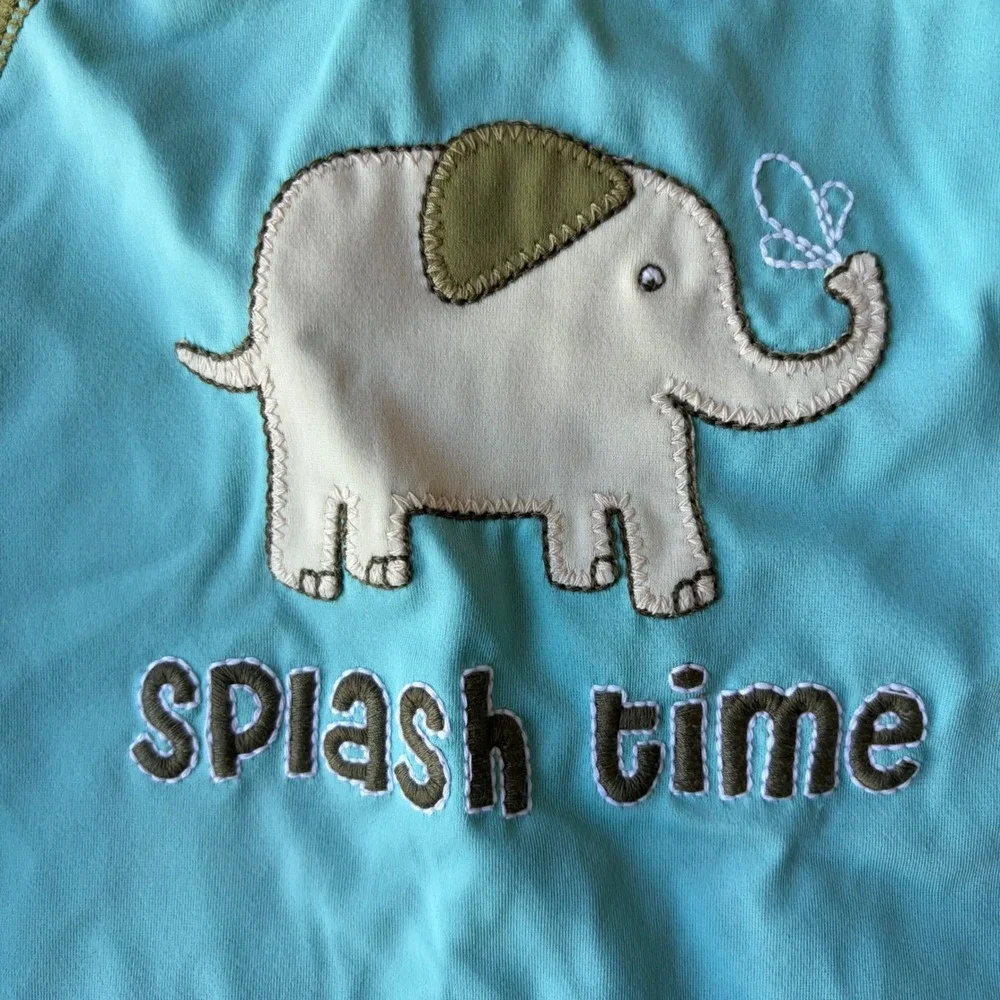 Y2K‎ 2009 Gymboree Baby Boy Elephant Rash Guard & Swim Trunks Set Blue Olive